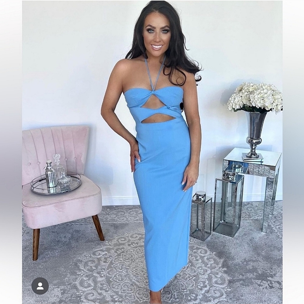 Zara Cut Out Midi Blue Dress Size L